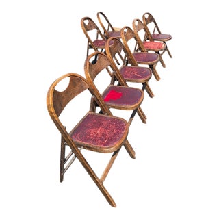 Set of 6 Vintage Acme Chair Company Walnut Folding Chairs + 2 Parts Chairs For Sale