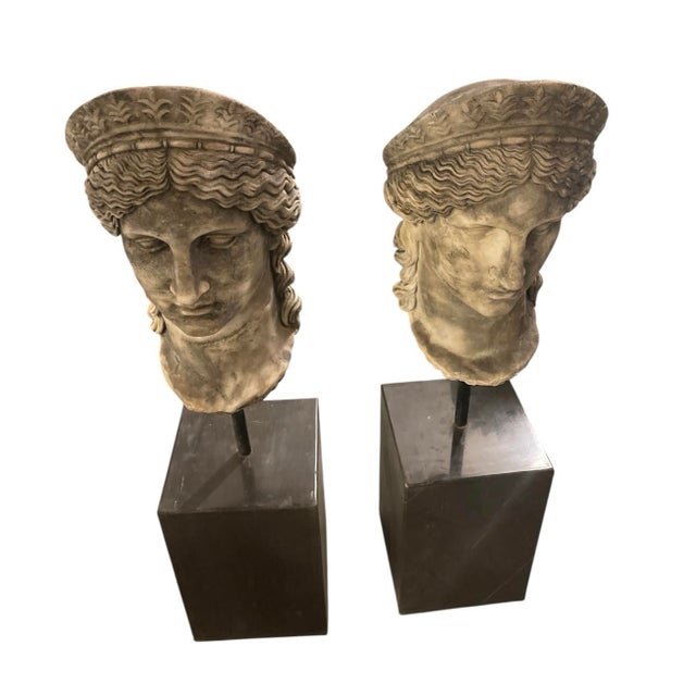 Pair of Neoclassical Style Carved Stone Busts on Marble Plinths For Sale In West Palm - Image 6 of 11