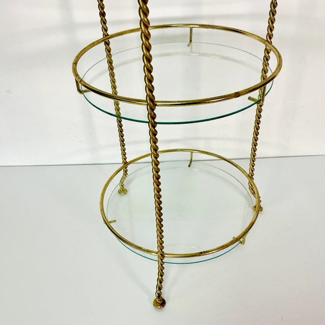 1970s Vintage Hollywood Regency Boho Chic Metal Twisted Rope Gold Finish 3-Tier Plant Stand. For Sale - Image 11 of 12