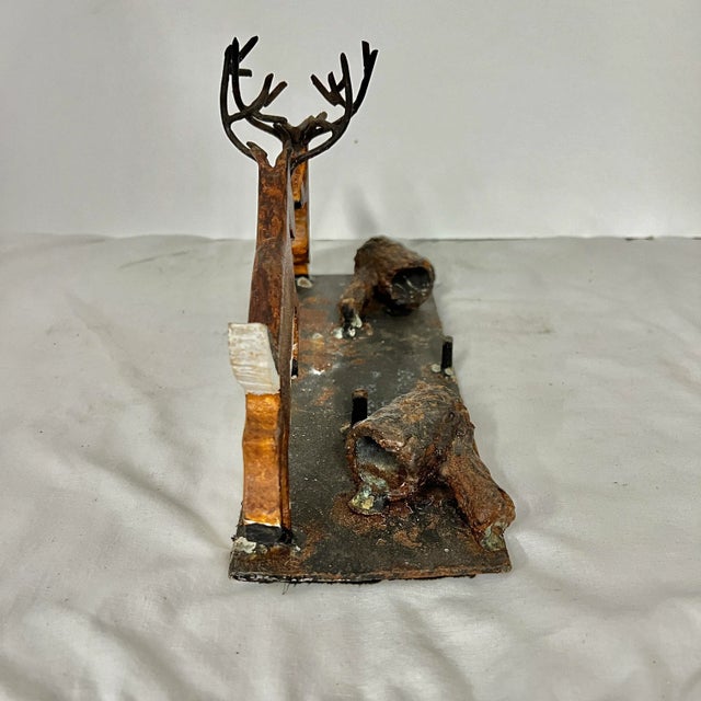 Antique Hand Forged Cast Iron Fighting Deer Stags For Sale - Image 6 of 6