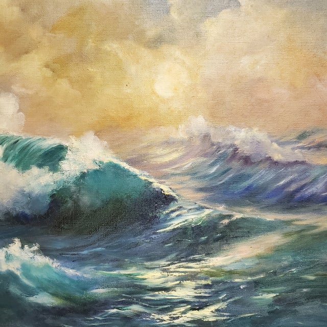 Large Seascape Vintage Painting, Framed For Sale In Los Angeles - Image 6 of 12