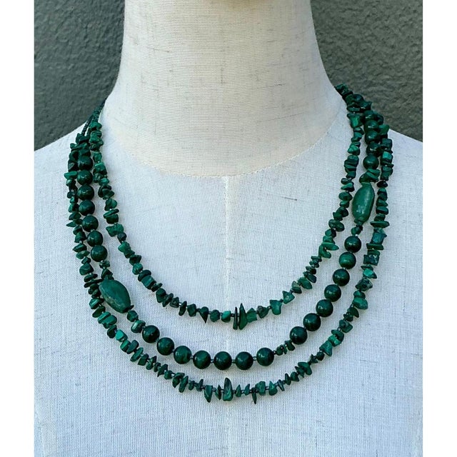 Vintage Boho Malachite Three-Stranded Necklace For Sale - Image 11 of 12