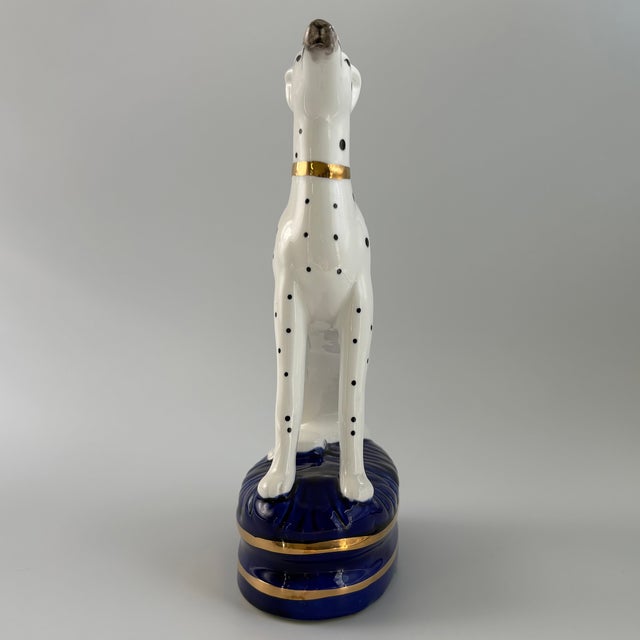 1970s Fitz and Floyd Dalmatian Figurine on Cobalt Blue Base With Gold Accents For Sale - Image 5 of 13