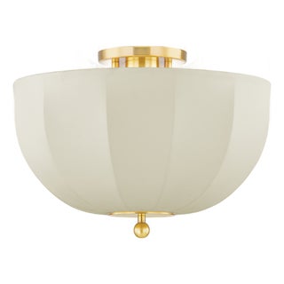 Mitzi Meshelle 13.5 in. 1 Light Flush Mount in Aged Brass Finish For Sale