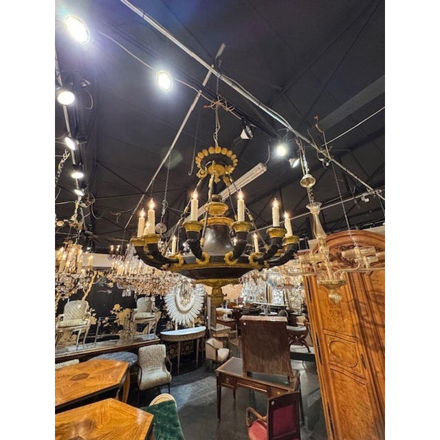 Traditional 19th Century French Large Scale Bronze Empire Style Chandelier With 16 Lights For Sale - Image 3 of 8