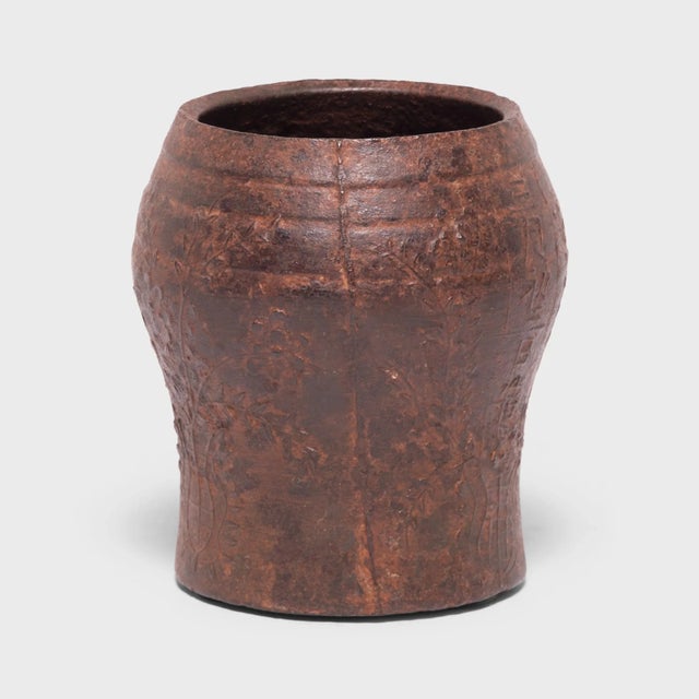 19th Century Chinese Floral Iron Mortar For Sale - Image 4 of 6