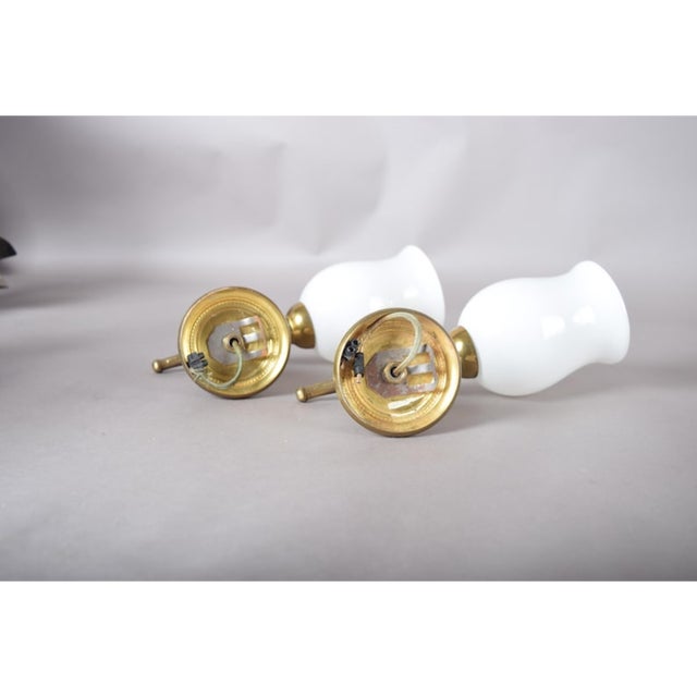 Mid-Century Brass and Opaline Glass Wall Sconces in the style of André Arbus, France, 1950s, Set of 2 For Sale - Image 3 of 14