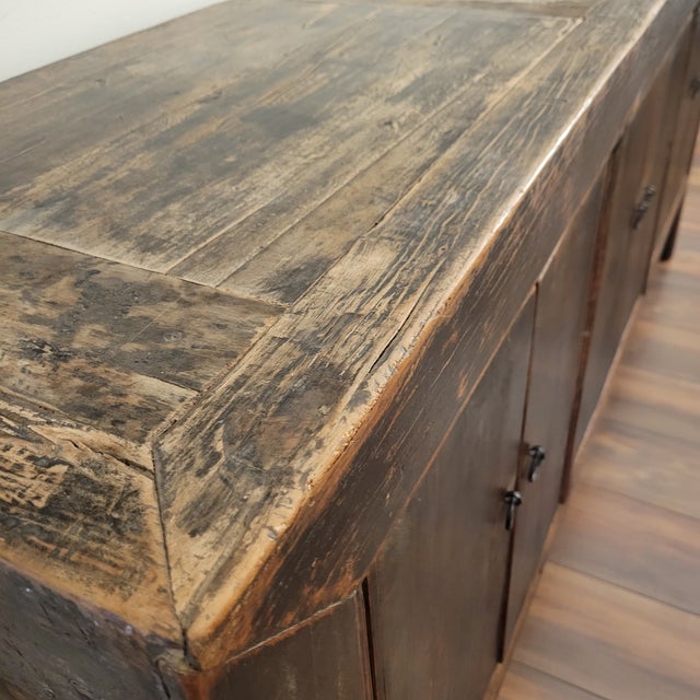 Antique Chinese 4 Door Sideboard Blackened Elm Credenza For Sale In Miami - Image 6 of 8