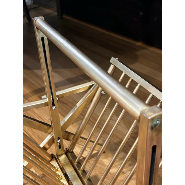 Brass Mid Century Folding Solid Brass Hollywood Regency Magazine Rack For Sale - Image 8 of 10