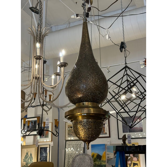 2010s Moroccan Etched Brass Ceiling Pendant With Copper Finish For Sale - Image 5 of 12