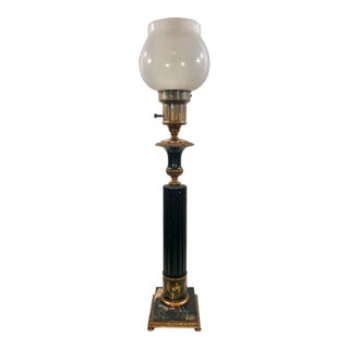 1950s Neoclassical Patinated Bronze Column Table Lamp by Crest Co For Sale