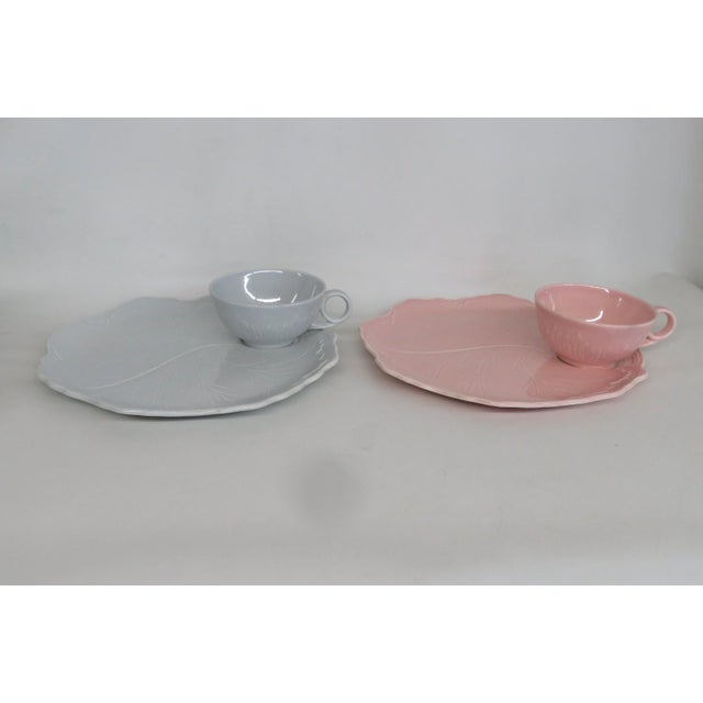 Mid 20th Century Taylor Smith Taylor Leaf Fantasy Ceramic Tea Cups and Plates - Set of 15 For Sale - Image 13 of 16
