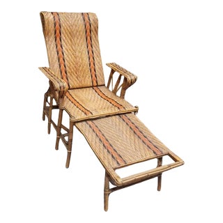 Restored Rattan Wicker French Art Deco Adjustable Chaise Lounge For Sale