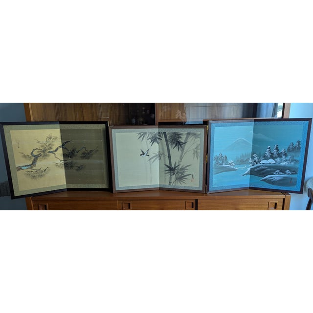 1970s Vintage Japanese 2-Panel Desktop Byōbu Folding Screen Signed Gyokufu For Sale - Image 10 of 10