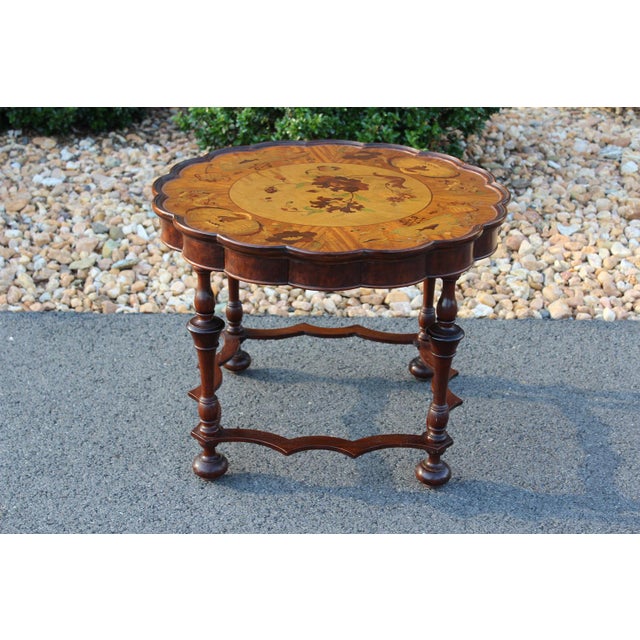 Brown Antique Mahogany Scalloped Table With Inlaid Top For Sale - Image 8 of 17