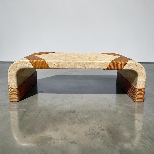 Modern Tessellated Marble & Pencil Bamboo Waterfall Style Coffee Table For Sale - Image 4 of 7