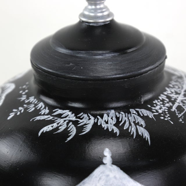 Black A Pair of Hand-Painted Chinese Style Landscape Porcelain Jar Table Lamps For Sale - Image 8 of 12