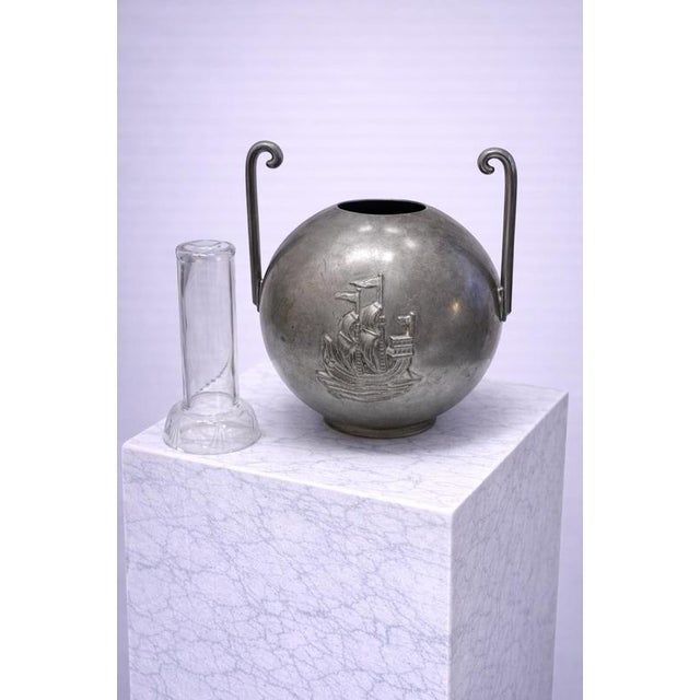 Pewter Vase with Glass Insert by Sylvia Stave for C.G. Hallberg, Sweden, 1934 For Sale - Image 4 of 8