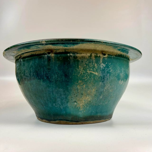 Chinese 19th Century Teal Colored Large Ceramic Planter Bowl For Sale - Image 3 of 11