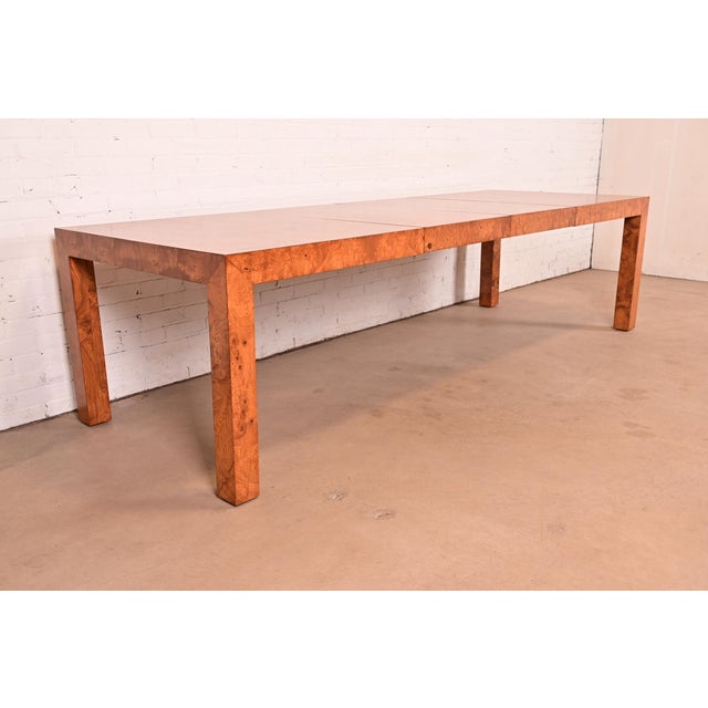 Thayer Coggin Milo Baughman for Thayer Coggin Mid-Century Modern Burl Wood Parsons Extension Dining Table, Newly Refinished For Sale - Image 4 of 15
