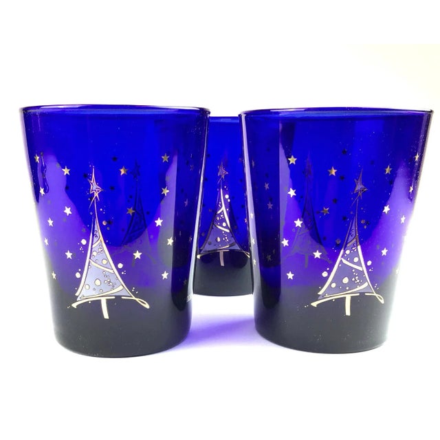 Culver Ltd. Mid-Century Modern Cobalt Blue Holiday Cocktail Glasses Culver For Sale - Image 4 of 11