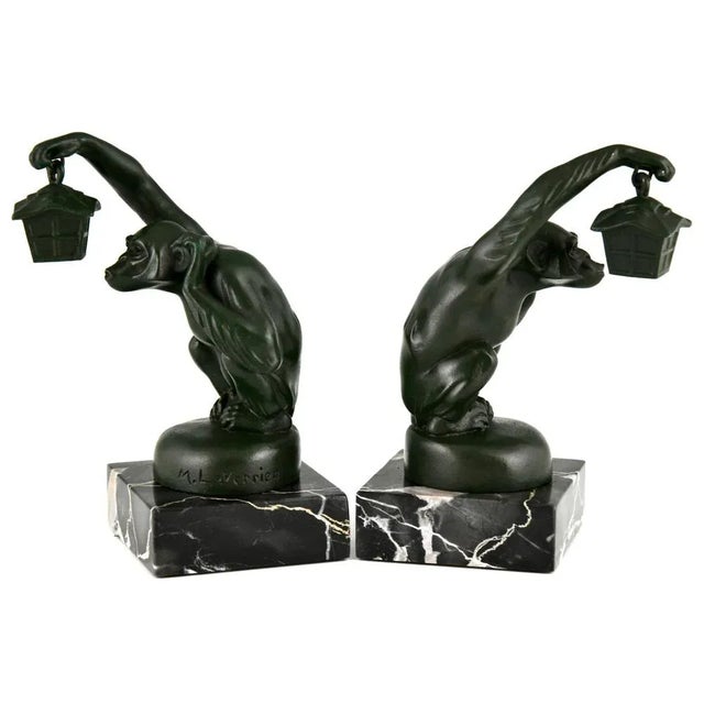 Art Deco Bookends Monkey with Lantern by Max Le Verrier, 1925, Set of 2 For Sale - Image 13 of 13