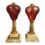 Antique Matched Pair Victorian Cranberry Cut Clear Whale Oil Lamps Glass 1850s For Sale