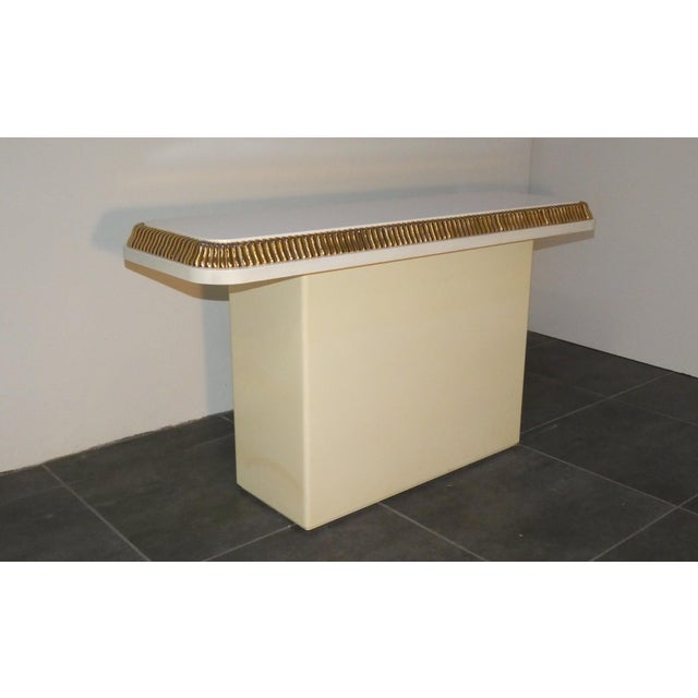 Regency Console Table with Ivory and Gold Lacquer Finish in the style of Alain Delon for Maison Jansen, France, 1970s For Sale - Image 10 of 12