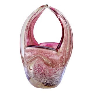Murano Art Glass Cornucopia Flower Basket For Sale