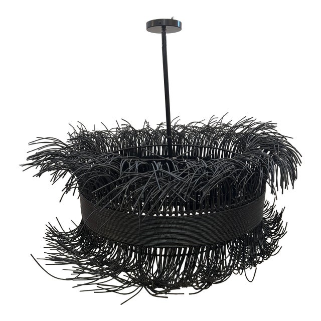 Arteriors Filamento Black Rattan Chandelier For Sale