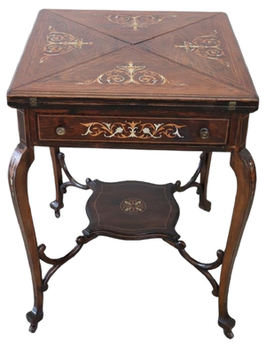 Inlay Walnut Game Table, 1940s