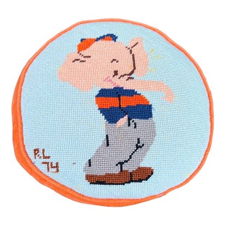 1970’s Elephant Needlepoint Pillow For Sale