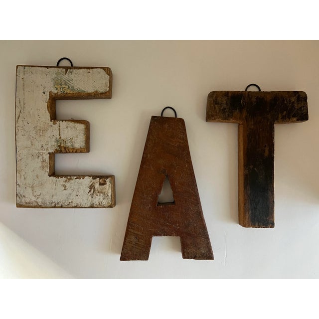 Shabby Chic Vintage Wood Letters Sign "Eat" - 3 Pieces For Sale - Image 3 of 8