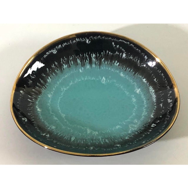 Mid-Century Modern Mid Century German Pottery Decorative Bowl W/24k Gold Rim For Sale - Image 3 of 10