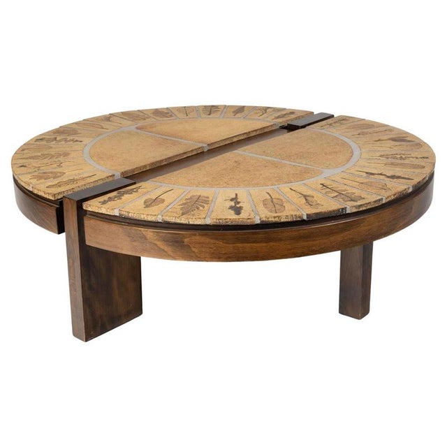 Brown Wood and Ceramic Coffee Table attributed to Roger Capron, 1960s For Sale - Image 8 of 8