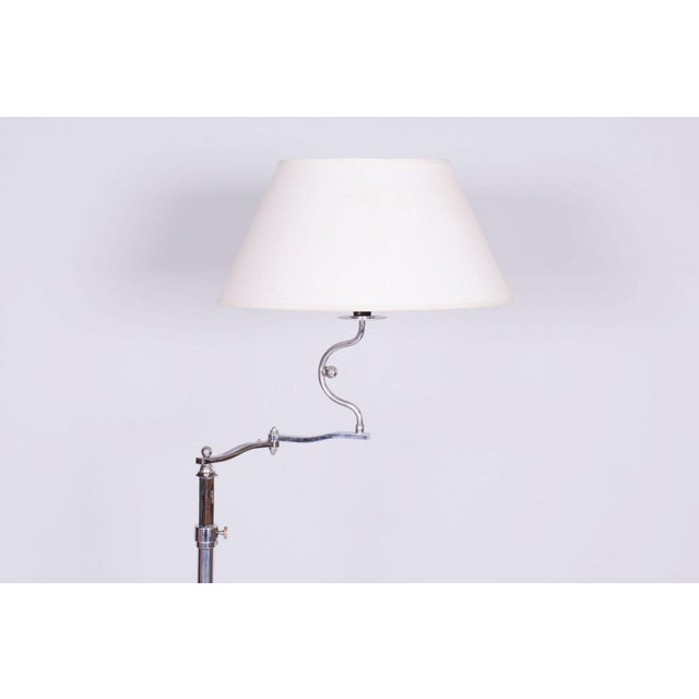 Bauhaus Czech Bauhaus Floor Lamp in Chrome-Plated Steel with Textile Lampshade, 1920s For Sale - Image 3 of 10