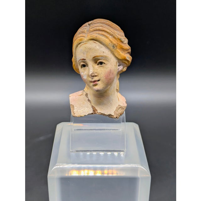 Pink Late 18th Century Neapolitan Glass-Eyed Santon Head For Sale - Image 8 of 10