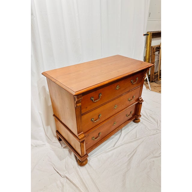 French Provincial Mid 18th Century Solid Pine Three Drawer Chest on Bun Feet For Sale - Image 3 of 4