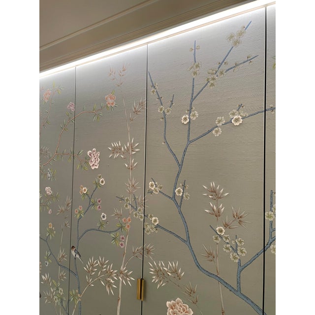 Chinoiserie De Gournay Hand-Painted, Hand-Embroidered Custom Wallpaper Mural For Sale - Image 3 of 8
