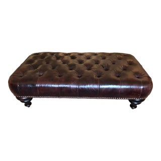 Large Tobacco Tufted Leather Chesterfield Style George Smith Ottoman Coffee Table For Sale