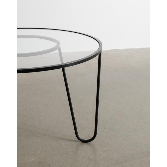 Mathieu Matégot Round French Mid-Century Bellevue Side Coffee Table in Glass and Black Metal by Mathieu Matègot, 1950s For Sale - Image 4 of 7