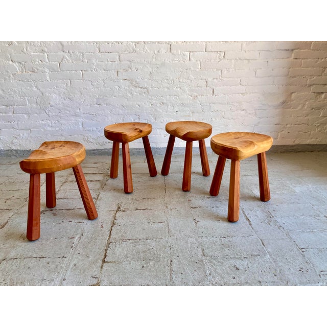 Primitive Style Tripod Stools, 1960s, Set of 4, in Very Good conditions. Designed 1960 to 1969