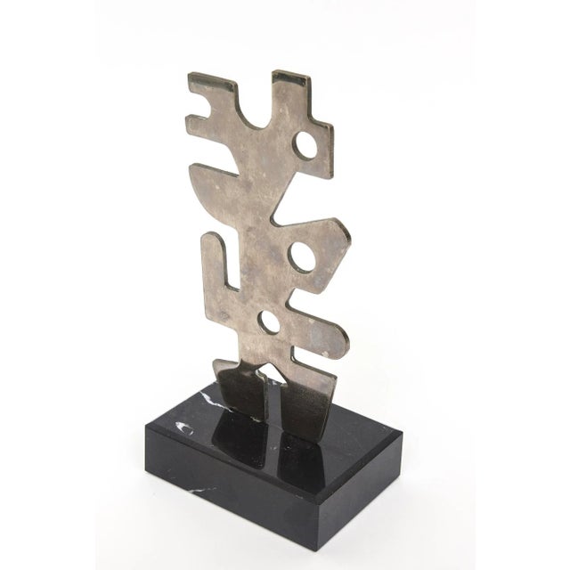 Vintage Abstract Steel Cubist Style Sculpture on Black Veined Marble Base For Sale - Image 4 of 12