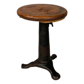 Italian Industrial Round Stool in Wood and Cast Iron, 1930s For Sale