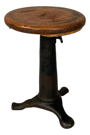 Italian Industrial Round Stool in Wood and Cast Iron, 1930s