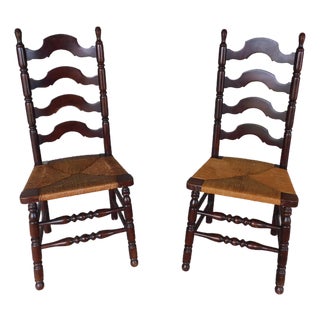 Tell City Chair Co. Cherry Rush Bottom Ladder Back Chairs - A Pair For Sale