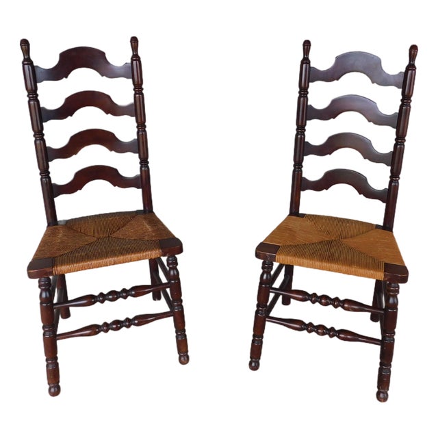 Tell City Chair Co. Cherry Rush Bottom Ladder Back Chairs - A Pair For Sale