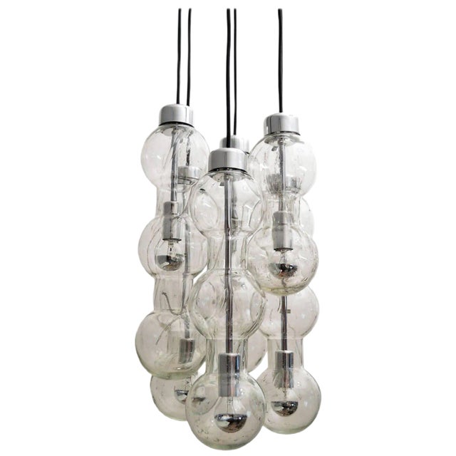 Glass and Chrome Cascade Chandelier or Pendant Lamp from Doria, 1980 For Sale