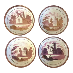 Antique Early 19th Century English Staffordshire Pearlware Pink Luster Dish Plates - Set of 4