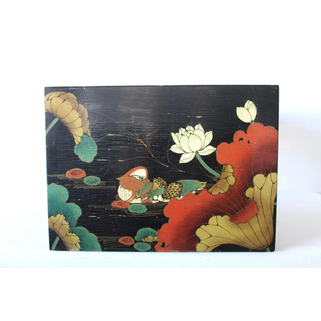 Vintage Hand Finished Chinoiserie Lacquered Modern Nesting Tables Floral Nature Scenes Detail-Set of Three For Sale - Image 10 of 12